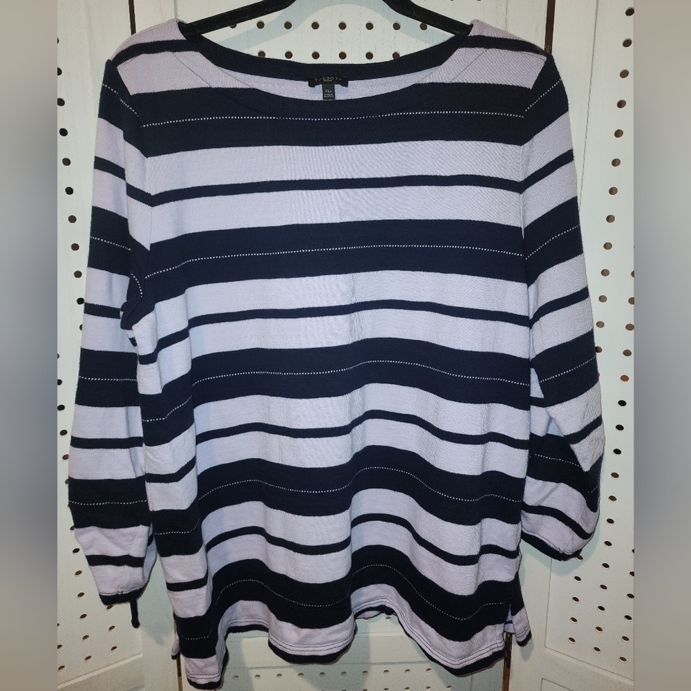 Talbots Navy and Lavender Striped 3/4 Sleeve Knit Top XLP